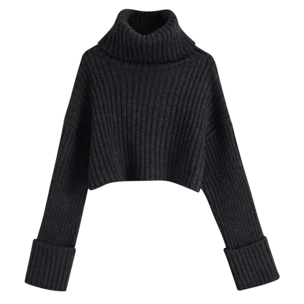 ZARA NWT CROPPED TURTLENECK GREY LONG SLEEVE SWEATER SIZE SMALL